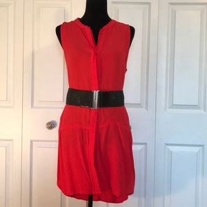 Coral Sleeveless Shirt Dress